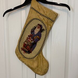 Elegant Gold Christmas Stocking with Santa Design